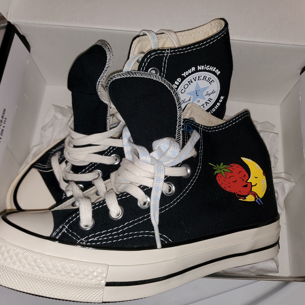 Converse Black High-Top Sneakers with Fruit Design
